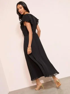 Friends Like These Black Curve Chiffon Pleated Lace Insert Midi Dress^Women Occasionwear|Occasion Dresses