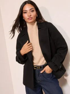 Outlet Friends Like These Short Belted Twill Collared Jacket Black
