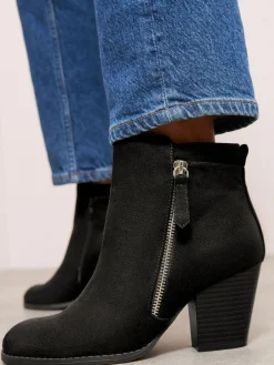 Hot Friends Like These Standard fit Stacked Heel Faux Suede Cuban Ankle Boots Black