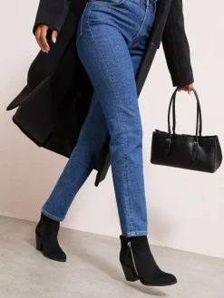 Hot Friends Like These Standard fit Stacked Heel Faux Suede Cuban Ankle Boots Black