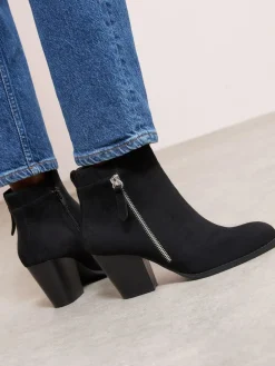 Hot Friends Like These Standard fit Stacked Heel Faux Suede Cuban Ankle Boots Black
