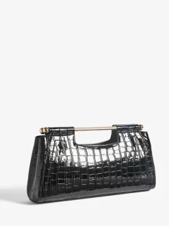 Friends Like These Black Croc Effect Grab Handle Clutch Bag^Women Bags