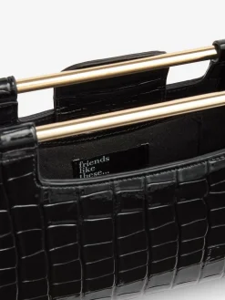 Friends Like These Black Croc Effect Grab Handle Clutch Bag^Women Bags