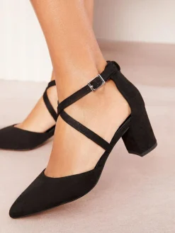 Friends Like These Wide Fit Block Heel Cross Strap Court Shoes^Women Wide Fit & Extra Wide Fit|Heels