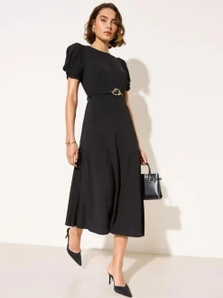 Friends Like These Ruched Short Sleeve Belted Midi Dress^Women Occasion Dresses|Midi Dresses
