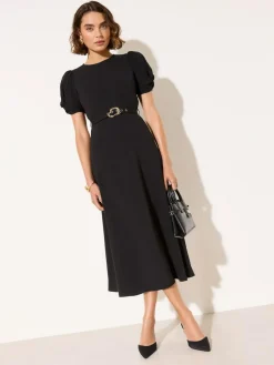 Friends Like These Ruched Short Sleeve Belted Midi Dress^Women Occasion Dresses|Midi Dresses