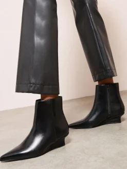 Outlet Friends Like These Black Faux Leather Low Wedge Formal Point Toe Ankle Boots