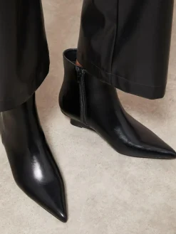 Outlet Friends Like These Black Faux Leather Low Wedge Formal Point Toe Ankle Boots