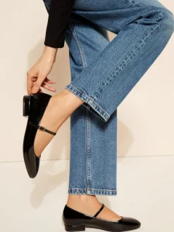 Sale Friends Like These Black Wide Fit Round Toe Mary Jane Faux Leather Patent Ballerinas