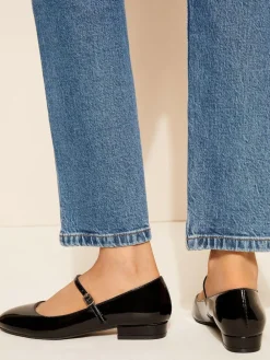 Sale Friends Like These Black Wide Fit Round Toe Mary Jane Faux Leather Patent Ballerinas