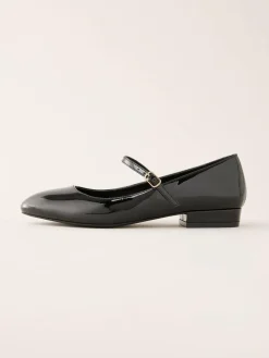 Sale Friends Like These Black Wide Fit Round Toe Mary Jane Faux Leather Patent Ballerinas