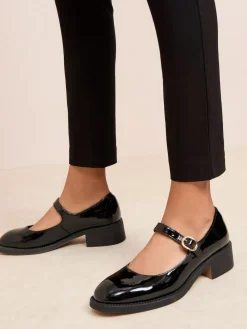Friends Like These Black Low Block Heel Buckle Patent Faux Leather Maryjane Shoes^Women Heels