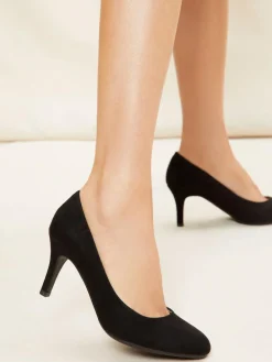 Hot Friends Like These Black Standard Fit Low Stiletto Heel Round Toe Faux Suede Court Shoes