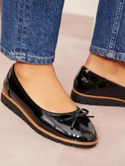Friends Like These Black Wide Fit Comfort Patent Faux Leather Flat Ballerina Shoes^Women Wide Fit & Extra Wide Fit