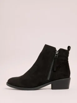 Friends Like These Wide Fit Mid Block Heel Side Zip Faux Suede Cuban Boots Black