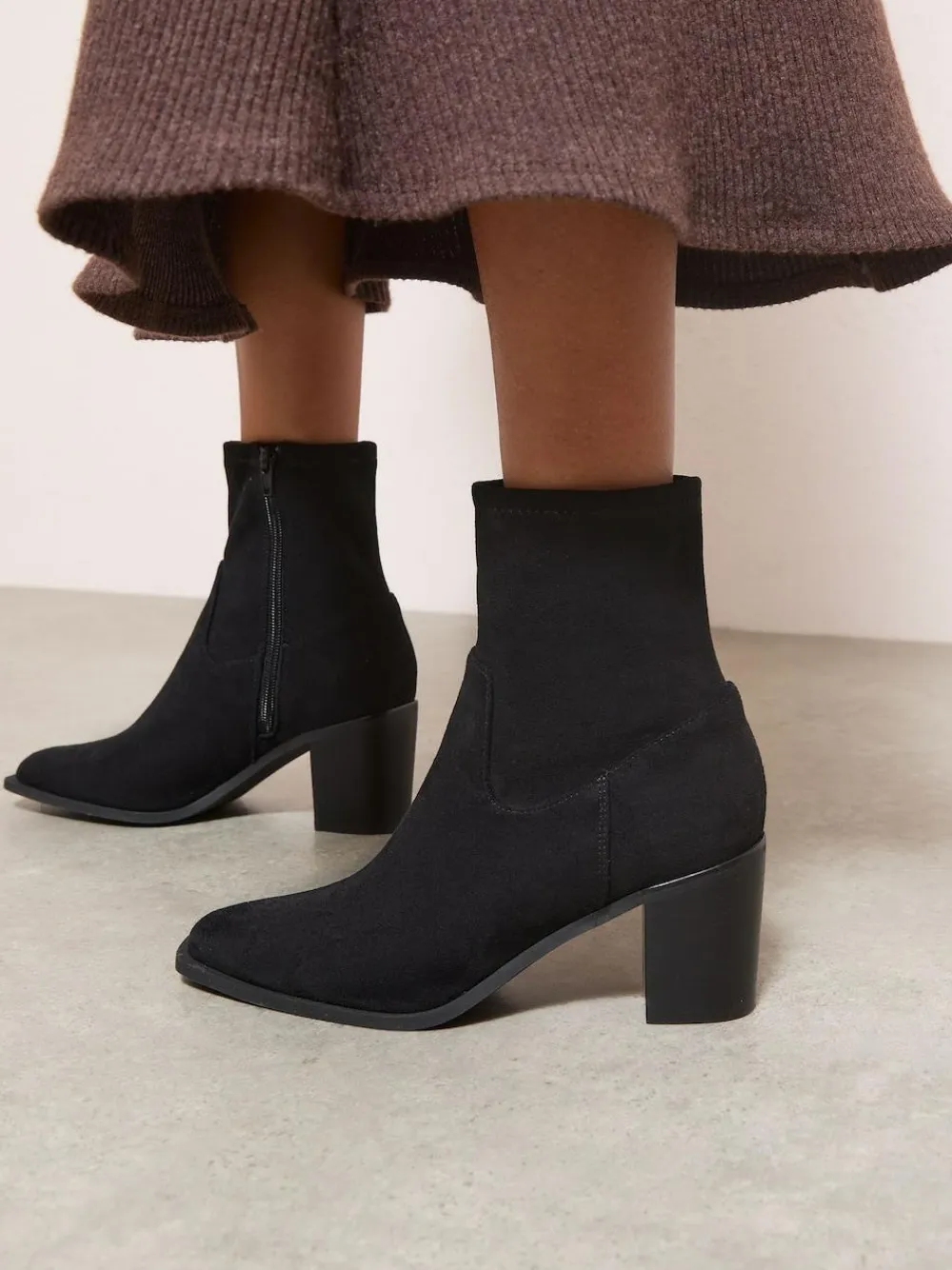 Friends Like These Faux Suede Mid Heel Western Style Smart Sock Ankle Boots^Women Boots & Wellies|Boots