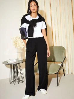 Hot Friends Like These Black Tall Premium Elastic Back Tailored Wide Leg Trousers