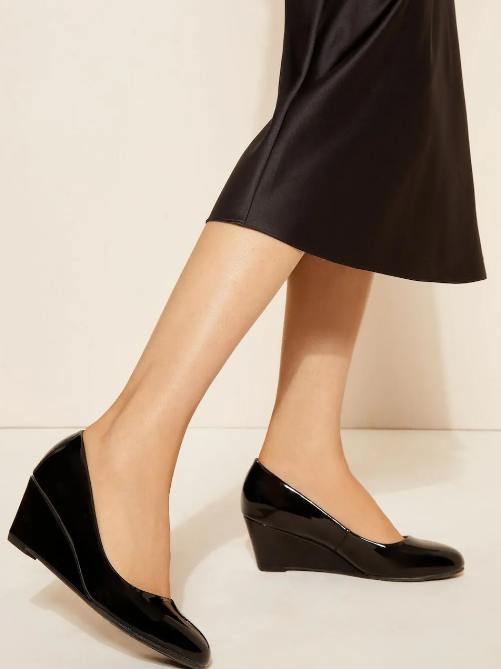 Friends Like These Standard Fit Mid Wedge Round Toe Court Shoes Black