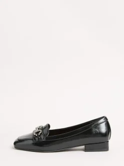 Friends Like These Snaffle Square Toe Low Block Heel Comfort Faux Leather Loafer Shoes^Women Flats