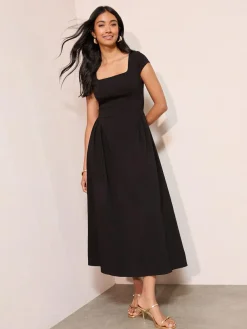 New Friends Like These Square Neck Sculpting Stretch Midaxi Dress Black