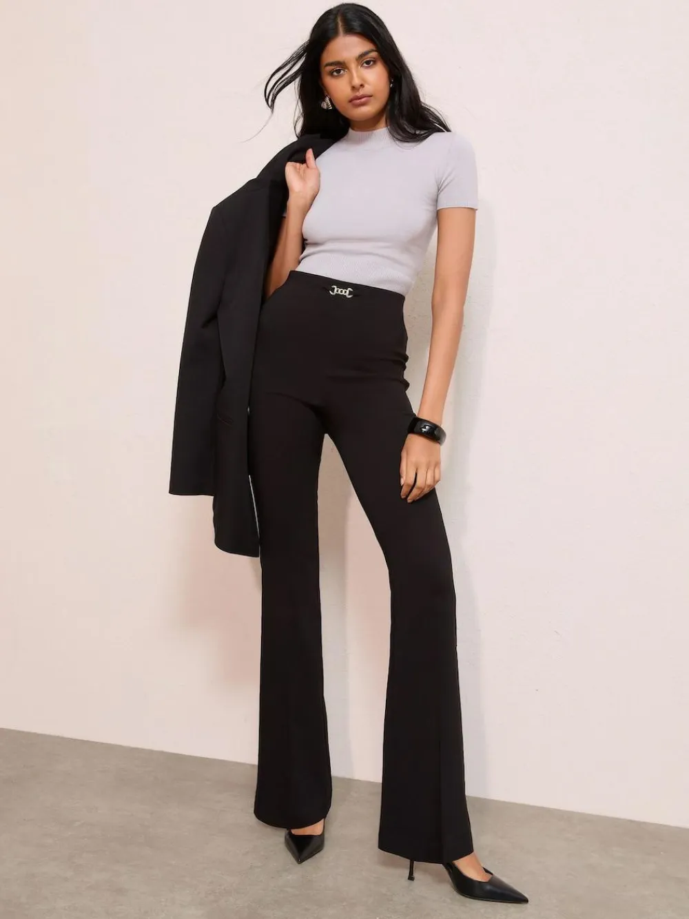 Discount Friends Like These Black Trim Sculpting Stretch Flared Trousers