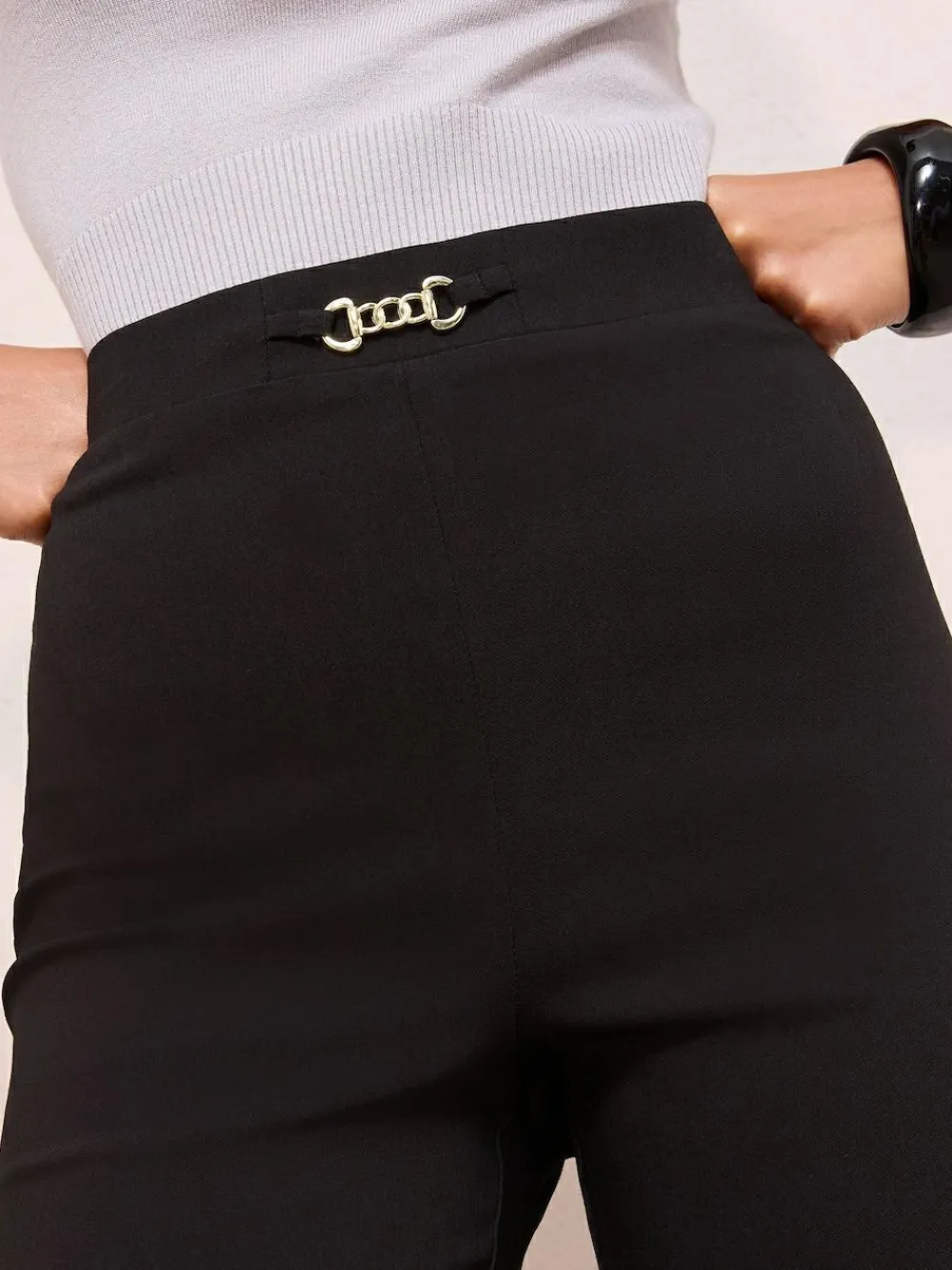 Discount Friends Like These Black Trim Sculpting Stretch Flared Trousers
