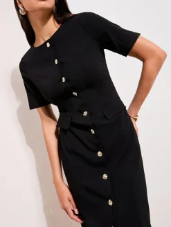 Clearance Friends Like These Sculpting Stretch Button Midi Dress Black