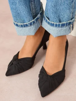 Friends Like These Black Wide Fit Twist Detail Kitten Heel Faux Suede Courts^Women Wide Fit & Extra Wide Fit|Heels