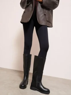 New Friends Like These Standard fit Faux Leather Casual Flat Pull On Knee High Long Riding Boots Black