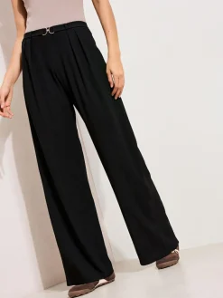 Friends Like These Petite Crinkle Jersey Wide Leg Trousers with Buckle Front^Women Pants
