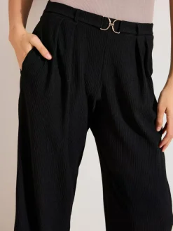 Friends Like These Petite Crinkle Jersey Wide Leg Trousers with Buckle Front^Women Pants