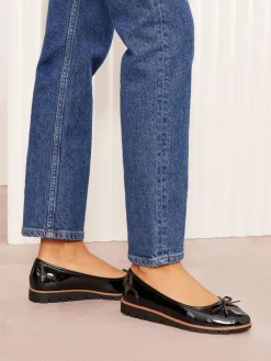 Friends Like These Black Standard Fit Comfort Patent Faux Leather Flat Ballerina Shoes