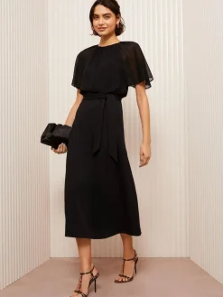 Friends Like These Scuba Chiffon Flutter Sleeve Midi Dress^Women Occasionwear|Occasion Dresses
