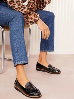 Outlet Friends Like These Black Standard Fit Comfort Patent Faux Leather Flat Loafers