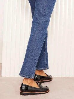 Outlet Friends Like These Black Standard Fit Comfort Patent Faux Leather Flat Loafers