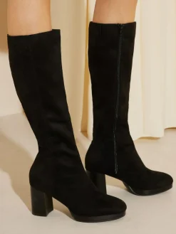 Friends Like These Black Standard fit Platform Block Heel Knee High Faux Suede Long Boots^Women Boots & Wellies|Boots