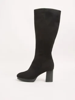 Friends Like These Black Standard fit Platform Block Heel Knee High Faux Suede Long Boots^Women Boots & Wellies|Boots