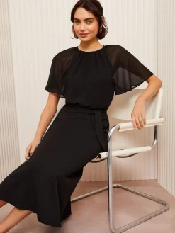Outlet Friends Like These Black Scuba Chiffon Flutter Sleeve Midi Dress
