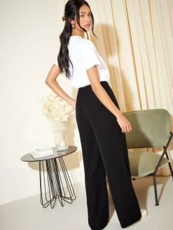 Friends Like These Black Premium Elastic Back Tailored Wide Leg Trousers^Women Nightwear|Pants