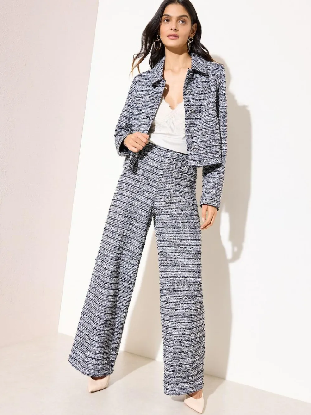Friends Like These Blue Boucle Wide Leg Trousers