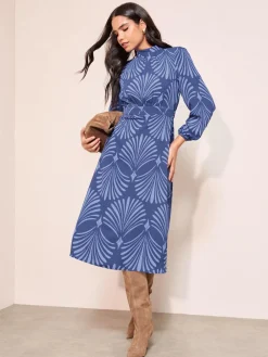 Friends Like These High Neck Long Sleeve Midi Dress with Bow Detailing^Women Midi Dresses