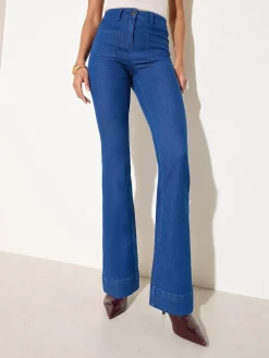 Hot Friends Like These Blue High Waist Pocket Flare Jeans