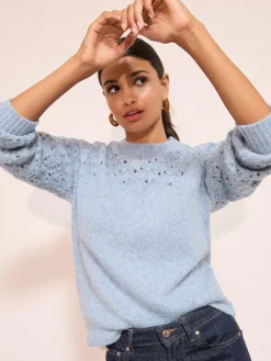 Hot Friends Like These Pointelle Stitch Jumper Blue