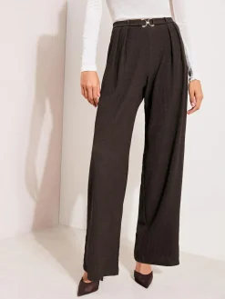 Friends Like These Petite Crinkle Jersey Wide Leg Trousers with Buckle Front^Women Pants
