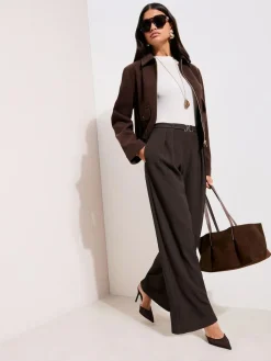 Friends Like These Petite Crinkle Jersey Wide Leg Trousers with Buckle Front^Women Pants