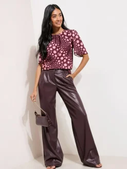 Online Friends Like These Short Sleeve Tie Back Blouse Burgundy Spot