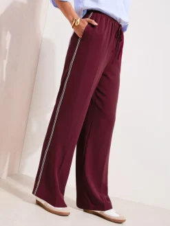 Online Friends Like These Petite Crochet Trim Wide Leg Trousers Burgundy Red