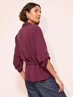 Online Friends Like These Utility Style Tie Waist Shirt Burgundy