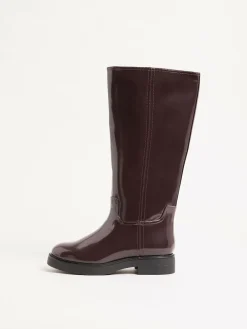 Sale Friends Like These Wide Fit Faux Leather Casual Flat Pull On Knee High Long Riding Boots Burgundy Red