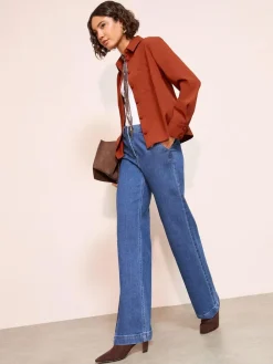 Online Friends Like These Boxy Covered Button Shirt Burnt Orange